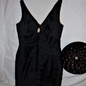 womans 14 large black satin layered fun dress